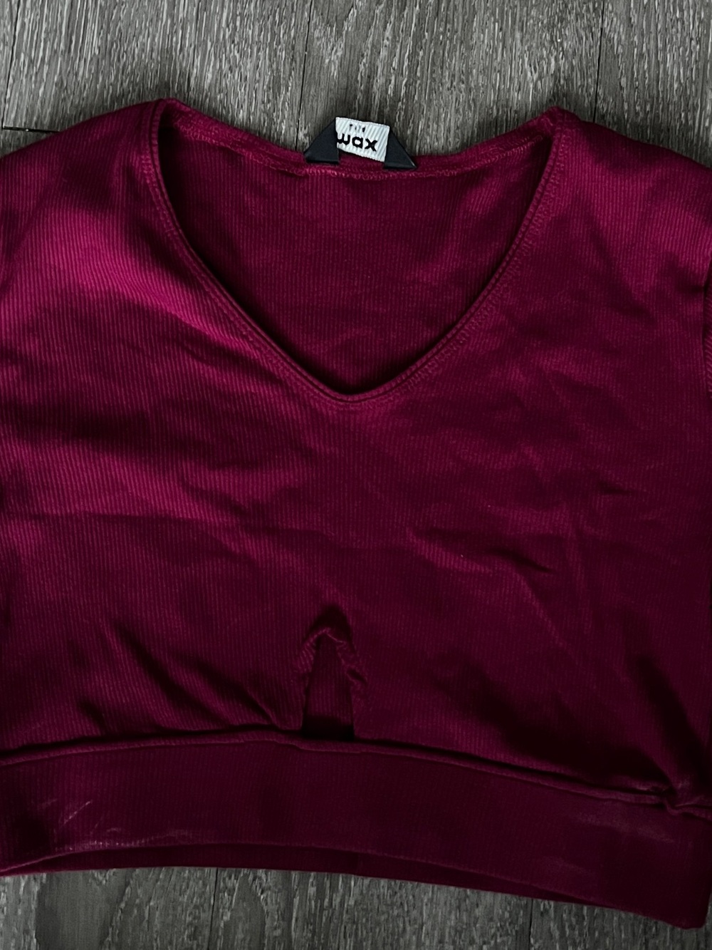 Deep Burgundy V-Neck Ribbed Crop Top